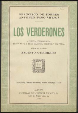Los verderones : apuesta cómico-lírica en un acto y tres cuadros, original y en prosa