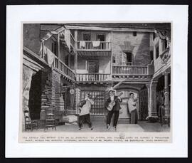 [Escena de La sombra del Pilar, en el teatro Nuevo de Barcelona]