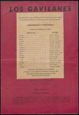 Los gavilanes : zarzuela en tres actos, divididos en cinco cuadros, en prosa, original de José Ra...