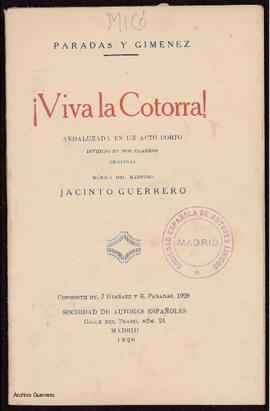 ¡Viva la cotorra! : andaluzada en un acto corto, dividido en dos cuadros, original