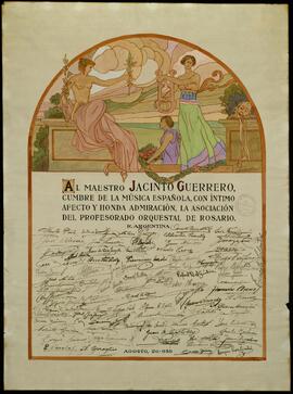 Reconocimiento a Jacinto Guerrero de la Asociación del Profesorado Orquestal de Rosario (Argentina)