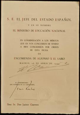 Concesión de la Encomienda de Alfonso X el Sabio a Jacinto Guerrero