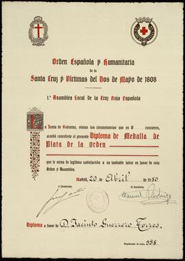 Concesión de la Medalla de Plata de la Orden Española y Humanitaria de la Santa Cruz y Víctimas d...